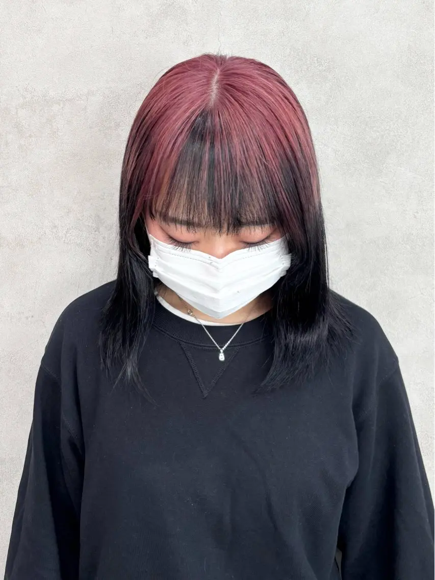 ミディアム カラー 黒髪 ブリーチ ラベンダーカラー ピンクカラー ヘアカラー Rin♡透明感ピンク 🎀白肌ラベンダーのヘアスタイル
