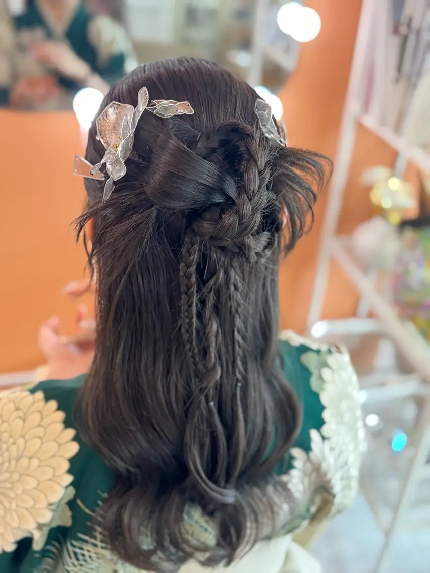 ロング ヘアアレンジ ハーフアップ 韓国風ヘア ヘアセット RICO /ヘアセット・まつげのマツエク・マツパデザイン