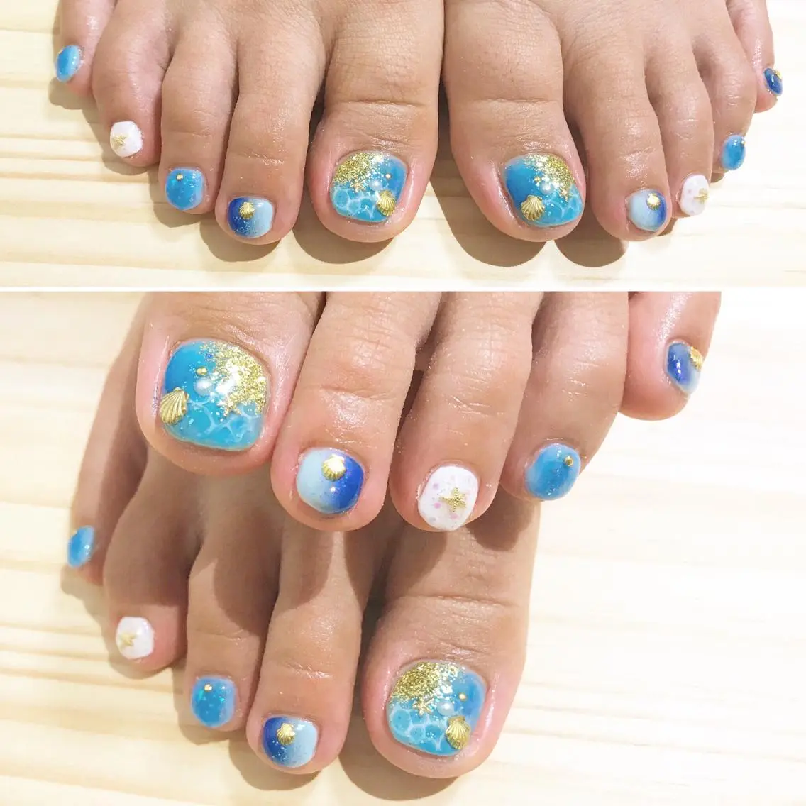 ネイル ブルー フットネイル シンプルネイル 春ネイル 夏ネイル nail fufla ♡yamane♡のネイルデザイン
