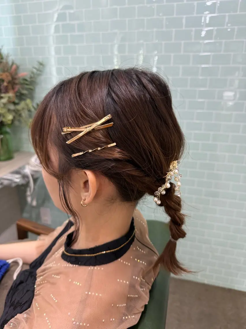 ミディアム ヘアアレンジ 結婚式・ブライダル ミディアムパーマ ボブ ハイライト 髪質改善 ヘアセット 縮毛矯正/ /関内/あべももこのヘアスタイル