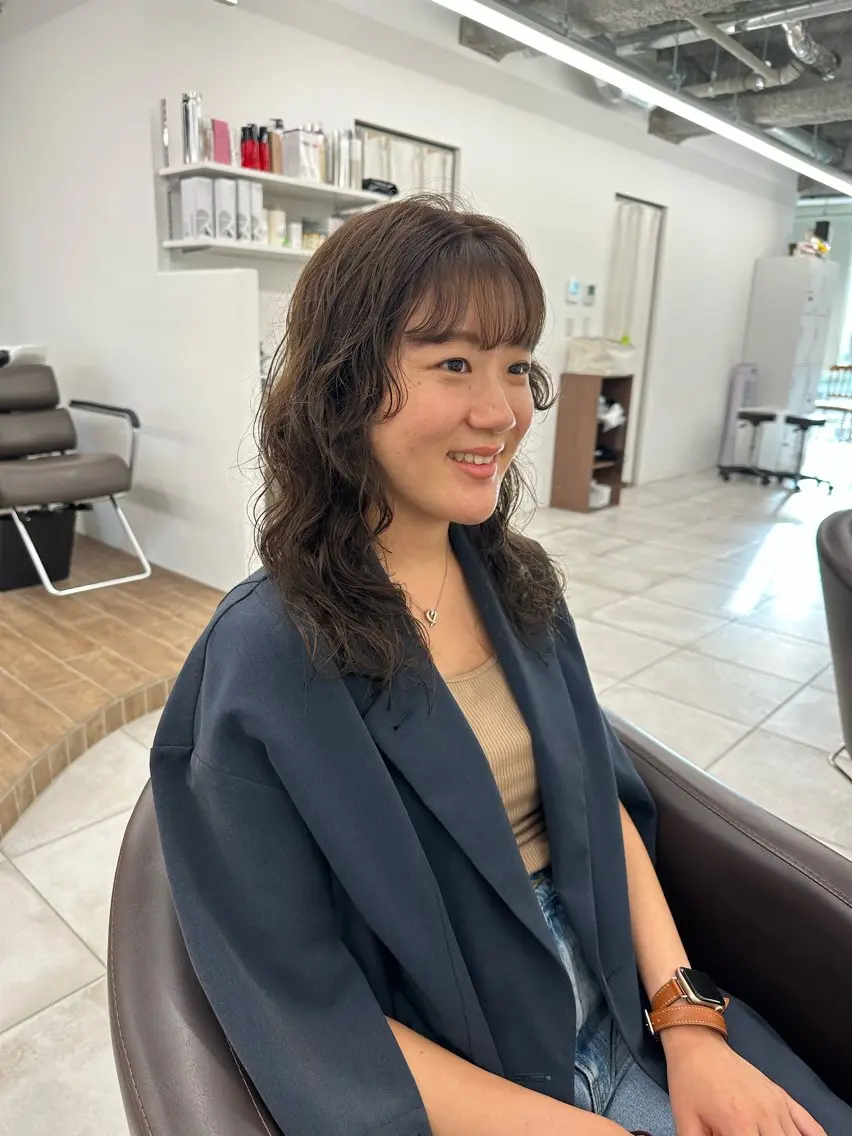 ミディアム カラー パーマ キッズ カット パーマ トリートメント オトナヘア🌸 harukaのヘアスタイル