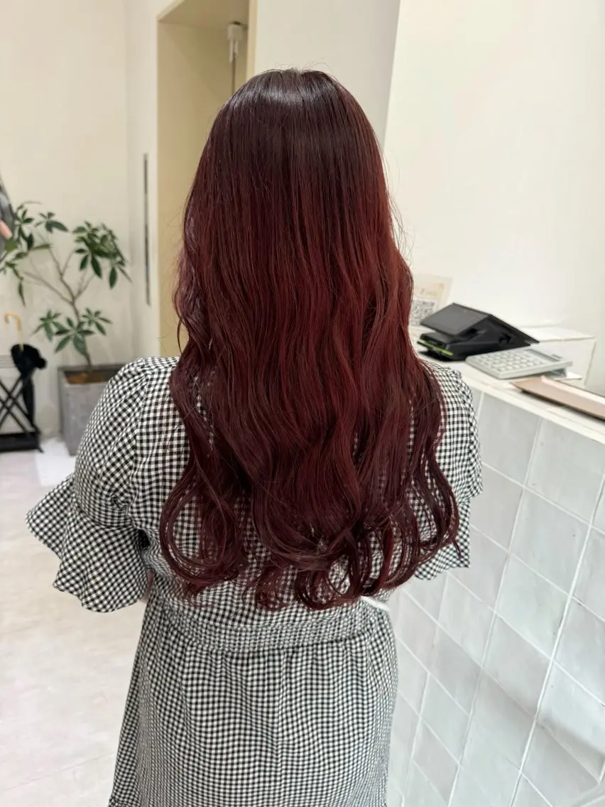 ロング カラー ブリーチ ブリーチなしカラー レッドカラー 透明感カラー ボブ ミディアム 齊木勇人のヘアスタイル