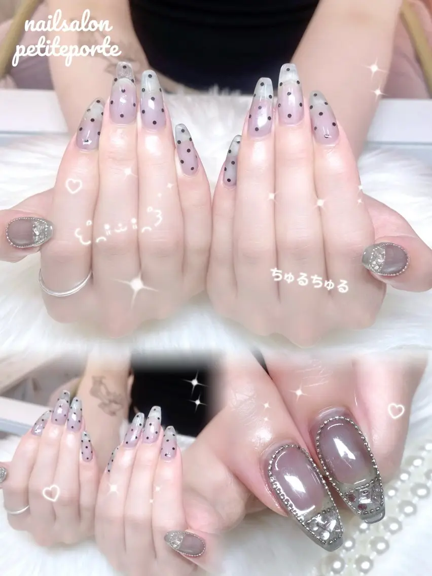 ネイル ドット ガーリー 韓国ネイル シルバー ハンドネイル petite porteのネイルデザイン