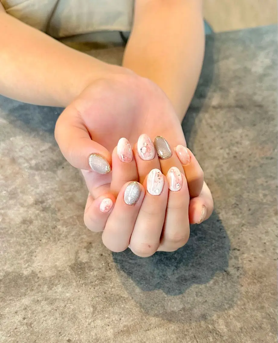 ネイル チークネイル フラワーネイル ジェルネイル 大理石ネイル(マーブル) ニュアンスネイル nail salon amanoのネイルデザイン