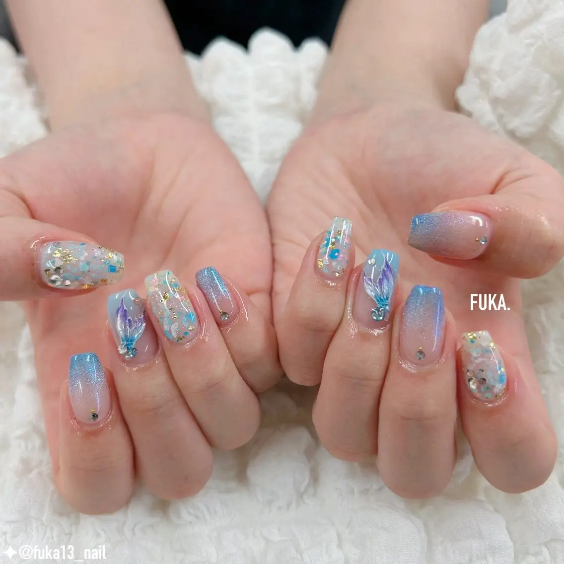 ネイル ブルー キラキラネイル 韓国ネイル マグネットネイル 持ち込み ハンドネイル Nail♡Fuka. /6月予約受付中のネイルデザイン