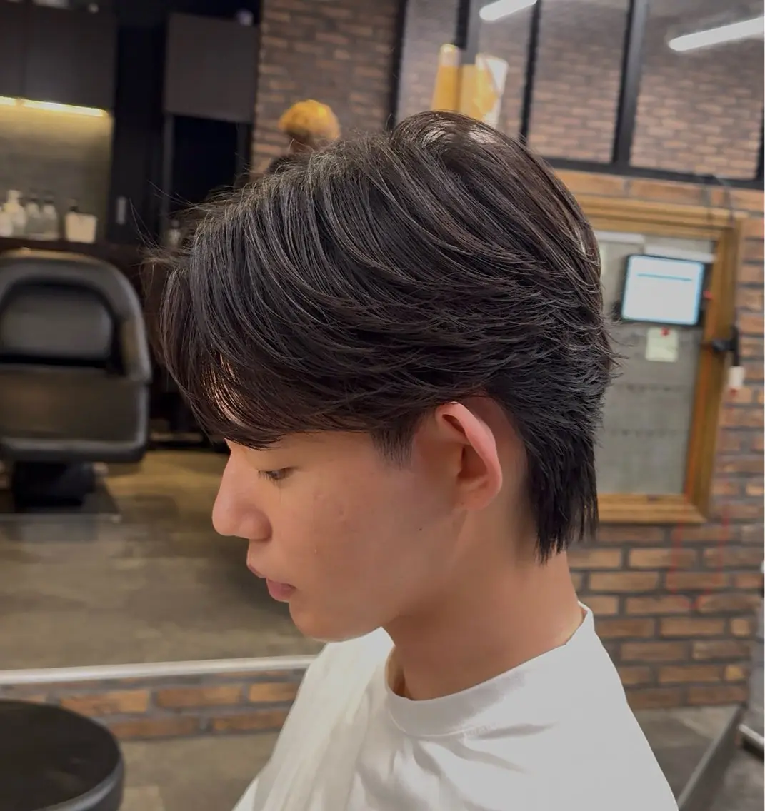 パーマ メンズ カット パーマ シャドウ/フェザー 朝崎倭斗のヘアスタイル