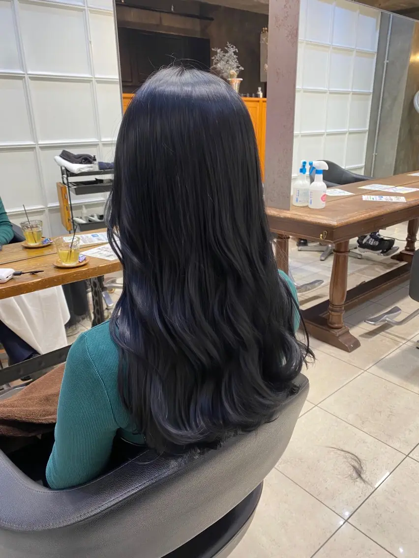 セミロング カラー 黒髪 ブルーカラー ブルーブラック 透明感カラー カット ヘアカラー トリートメント 透明感カラー🌿 グレージュ🐺陽介のヘアスタイル