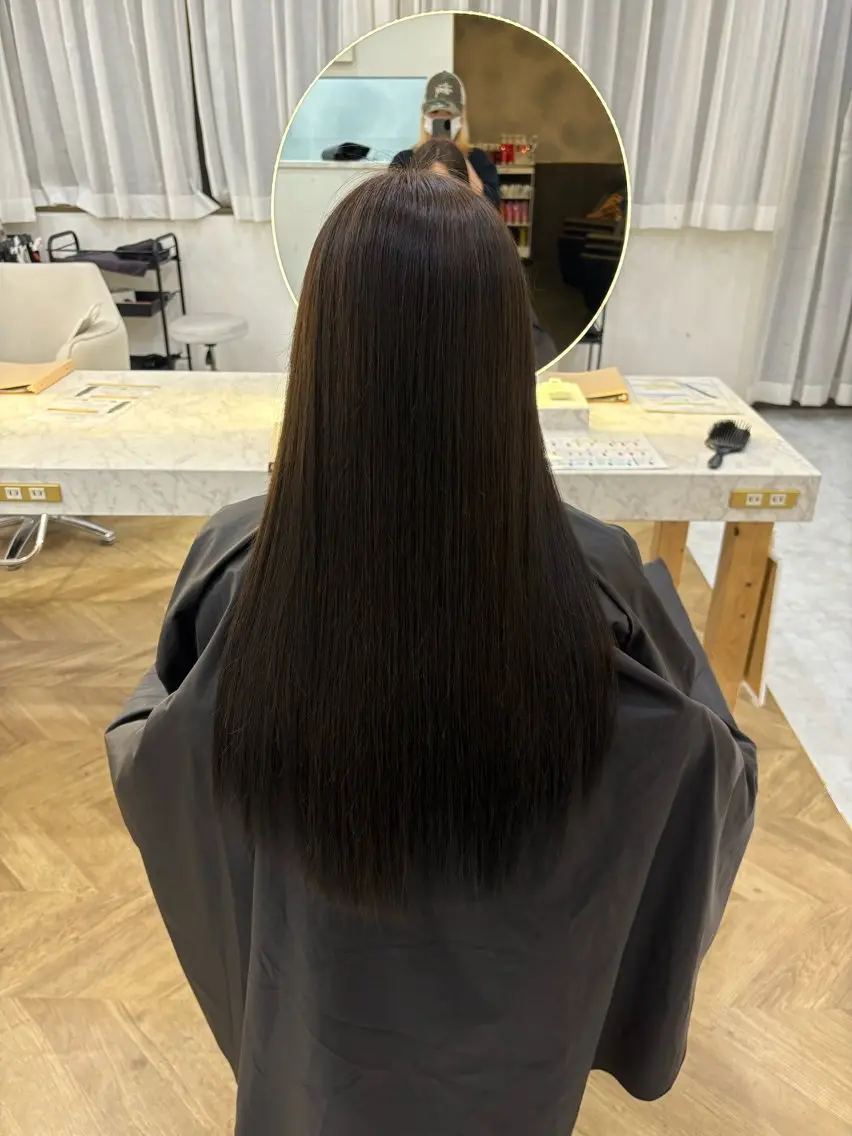 ロング カラー 縮毛矯正 トリートメント 透明感カラー/レイヤ ーカット/須永さくらのヘアスタイル