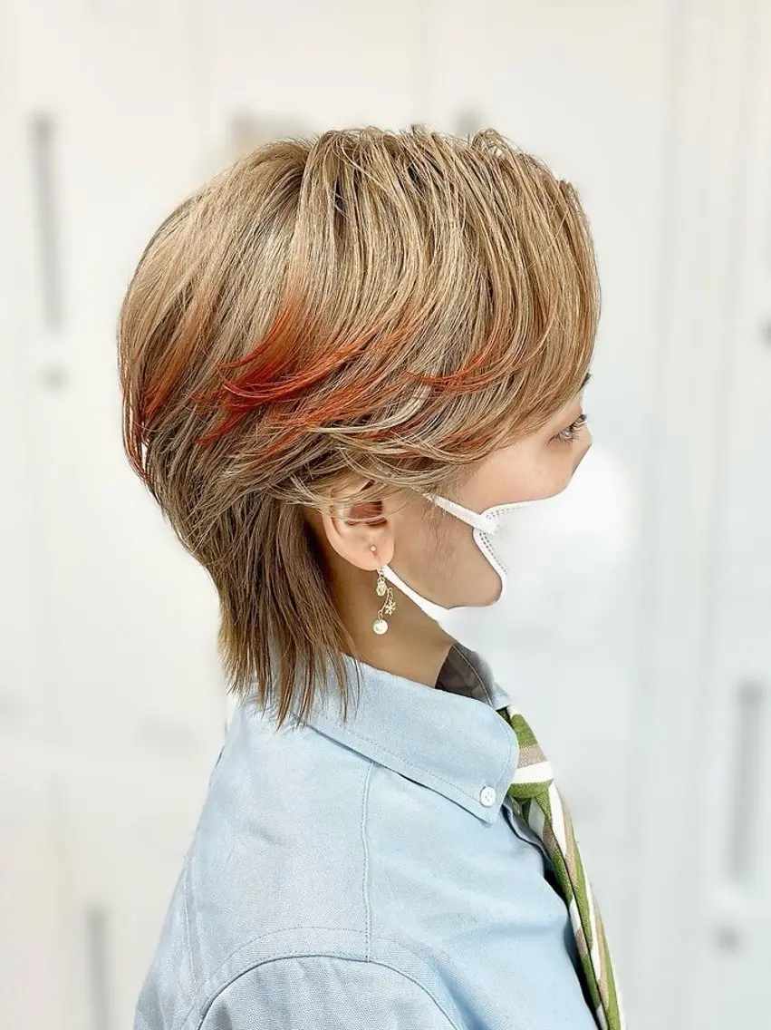 ショート カラー ベージュカラー デザインカラー オレンジ VANCOUNCIL 松本のヘアスタイル