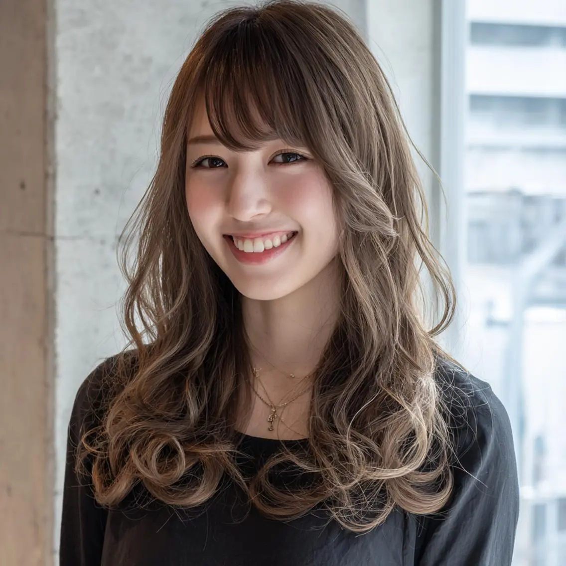 セミロング ✨透明感カラー✨ ☘️くすみカラー☘️のヘアスタイル