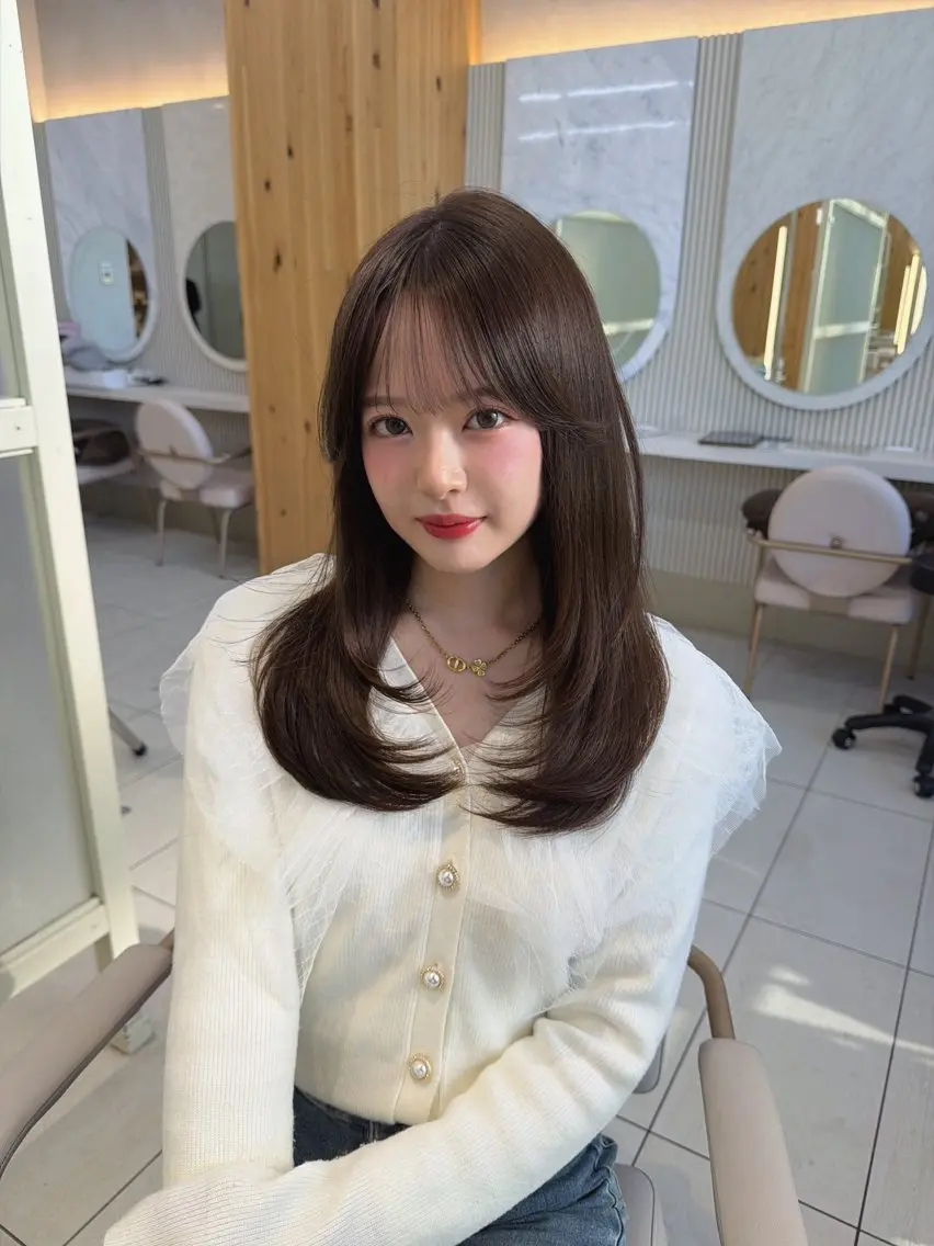 セミロング カット ヘアカラー トリートメント 顔周り/レイヤー /韓国ヘア/TAKUのヘアスタイル