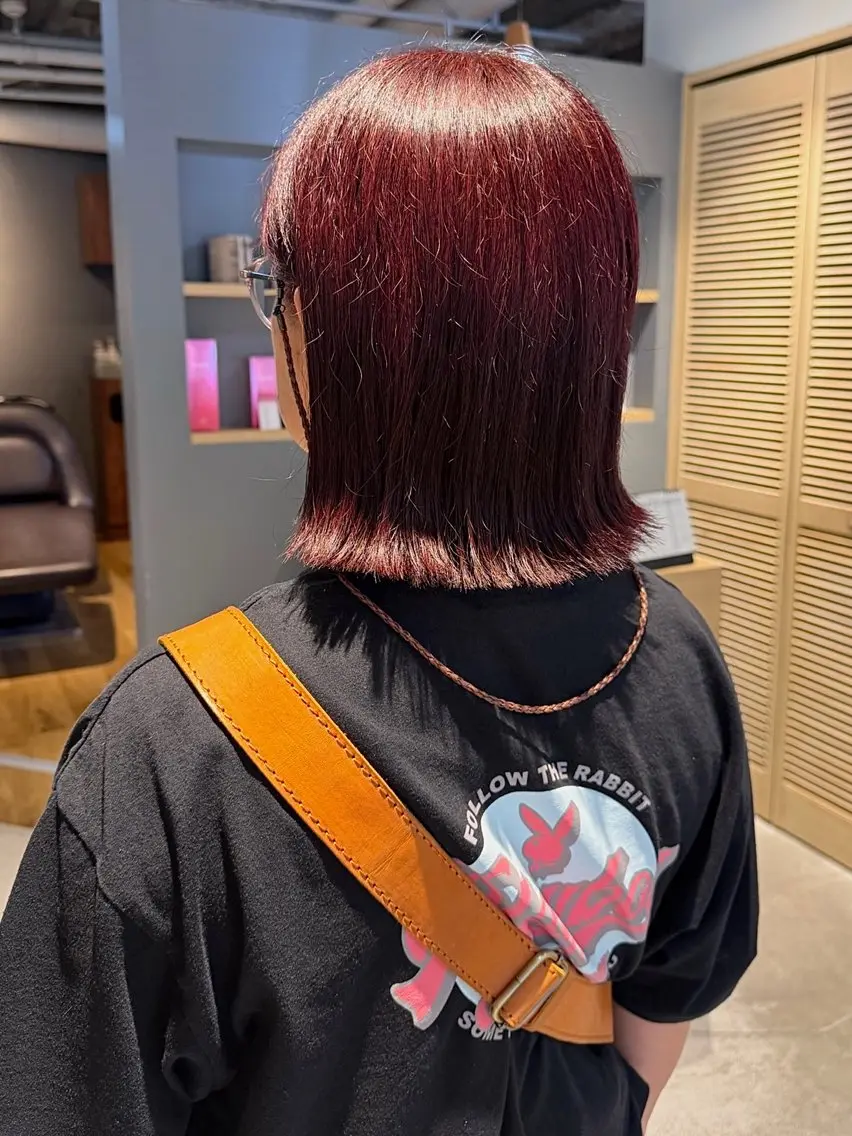 ミディアム カラー ブリーチ ブリーチなしカラー レッドカラー カット ヘアカラー トリートメント 石川絢佳/ 顔周り×暖色のヘアスタイル