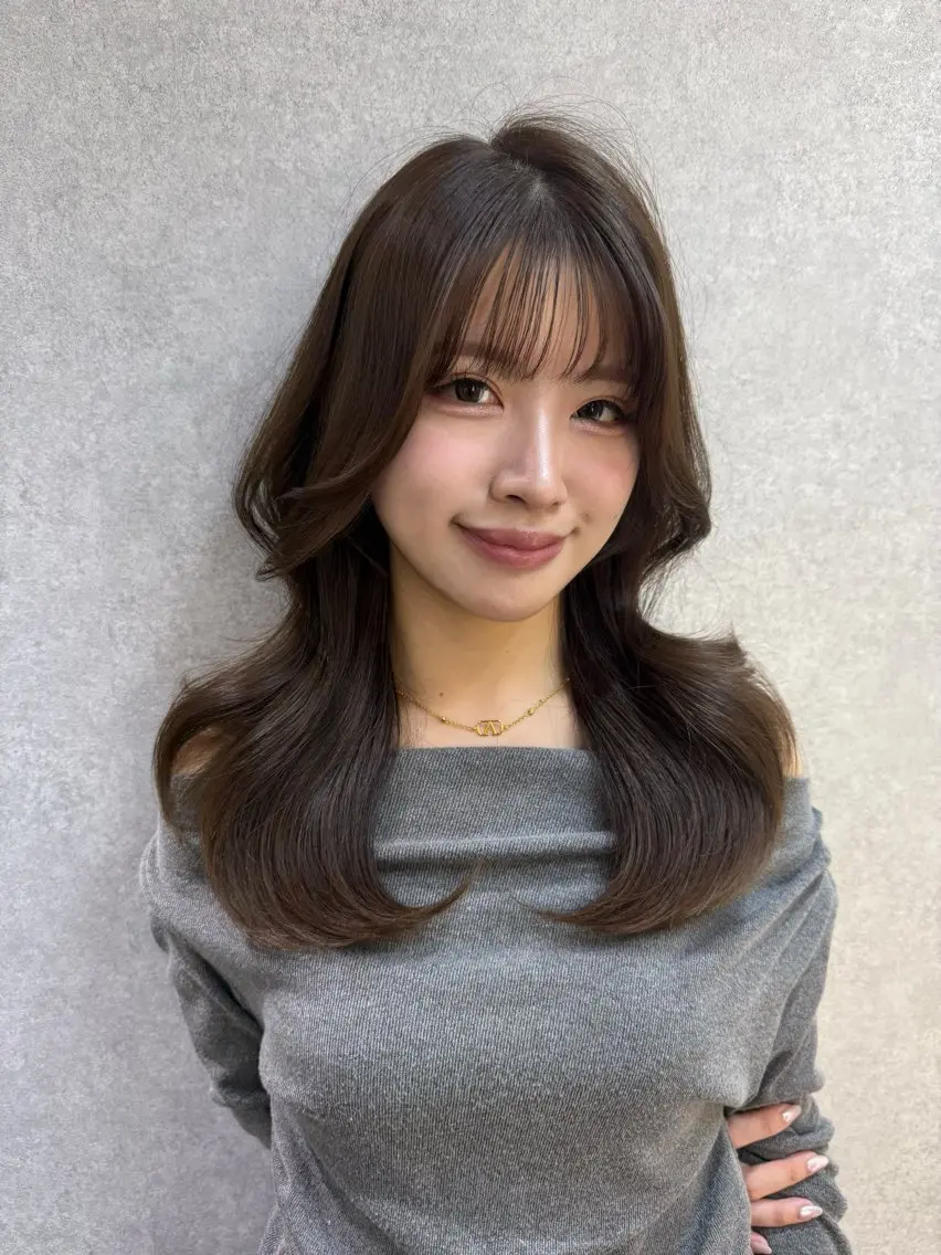 セミロング くびれヘア 顔周りカット レイヤーカット 似合わせカット 韓国風パーマ/ 菅沼 成郷のヘアスタイル