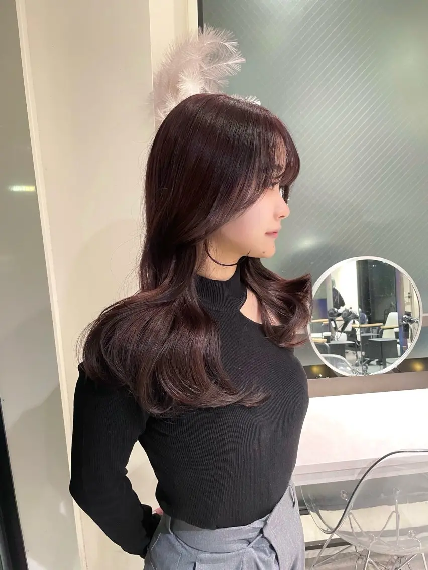 ロング カラー ラベンダーカラー ヘアカラー トリートメント ヘッドスパ レイヤーカット 韓国ヘアayameのヘアスタイル