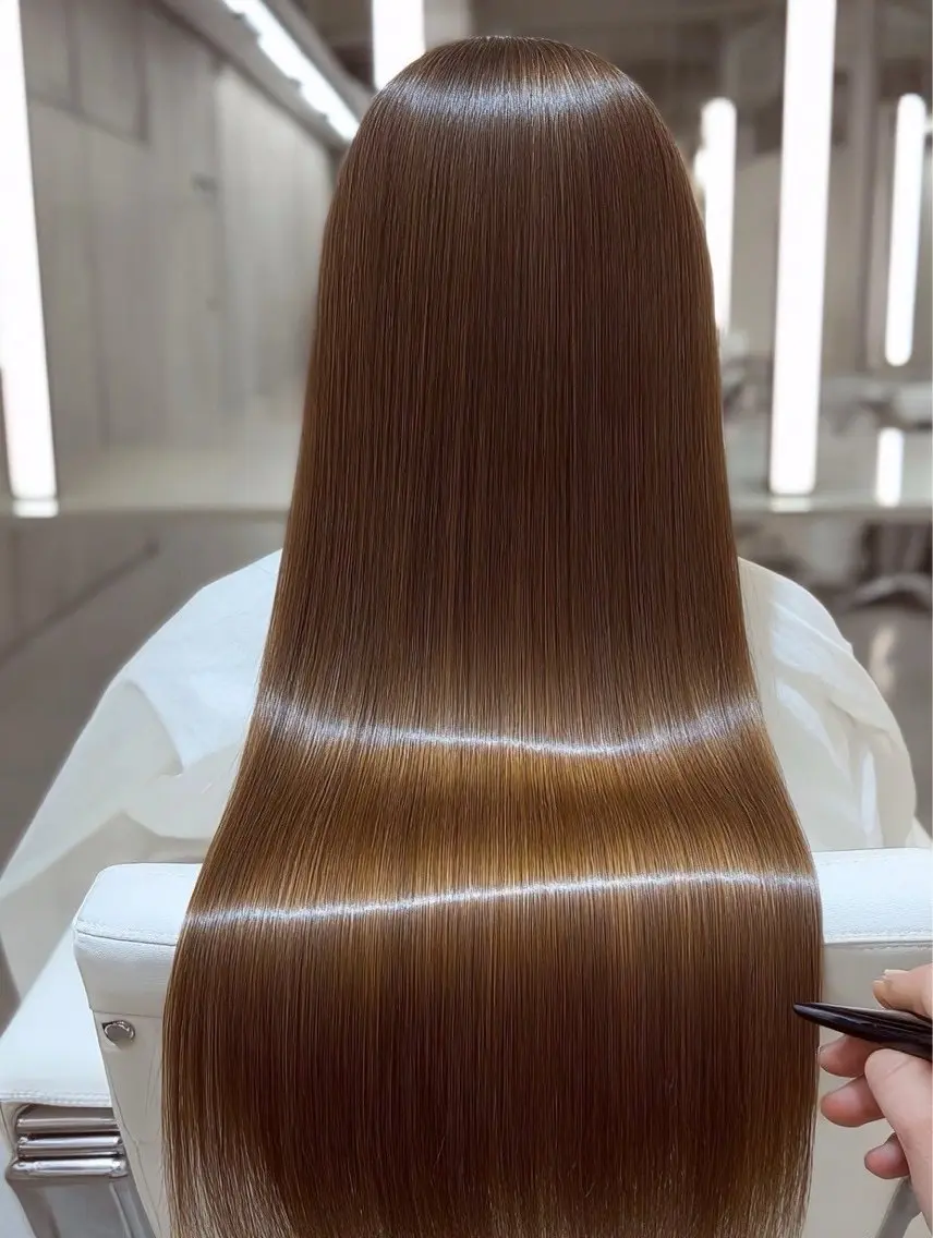 ロング パーマ ヘアアレンジ 縮毛矯正 🍒モテ暖色カラー × うる艶✧ ゆなのヘアスタイル