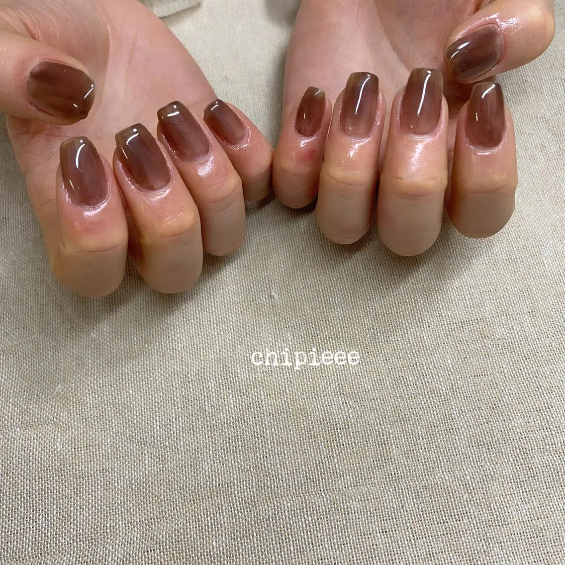 ネイル ブラウン ワンカラーネイル シンプルネイル スクエアネイル . SHIORIのネイルデザイン