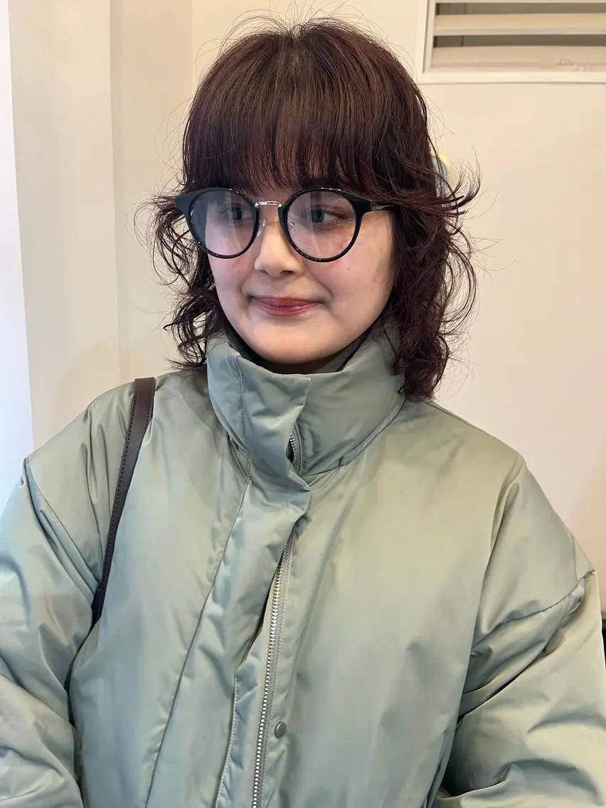 ミディアム ピンクブラウン カット ヘアカラー 透明感カラー♡ 岡部瑠里のヘアスタイル