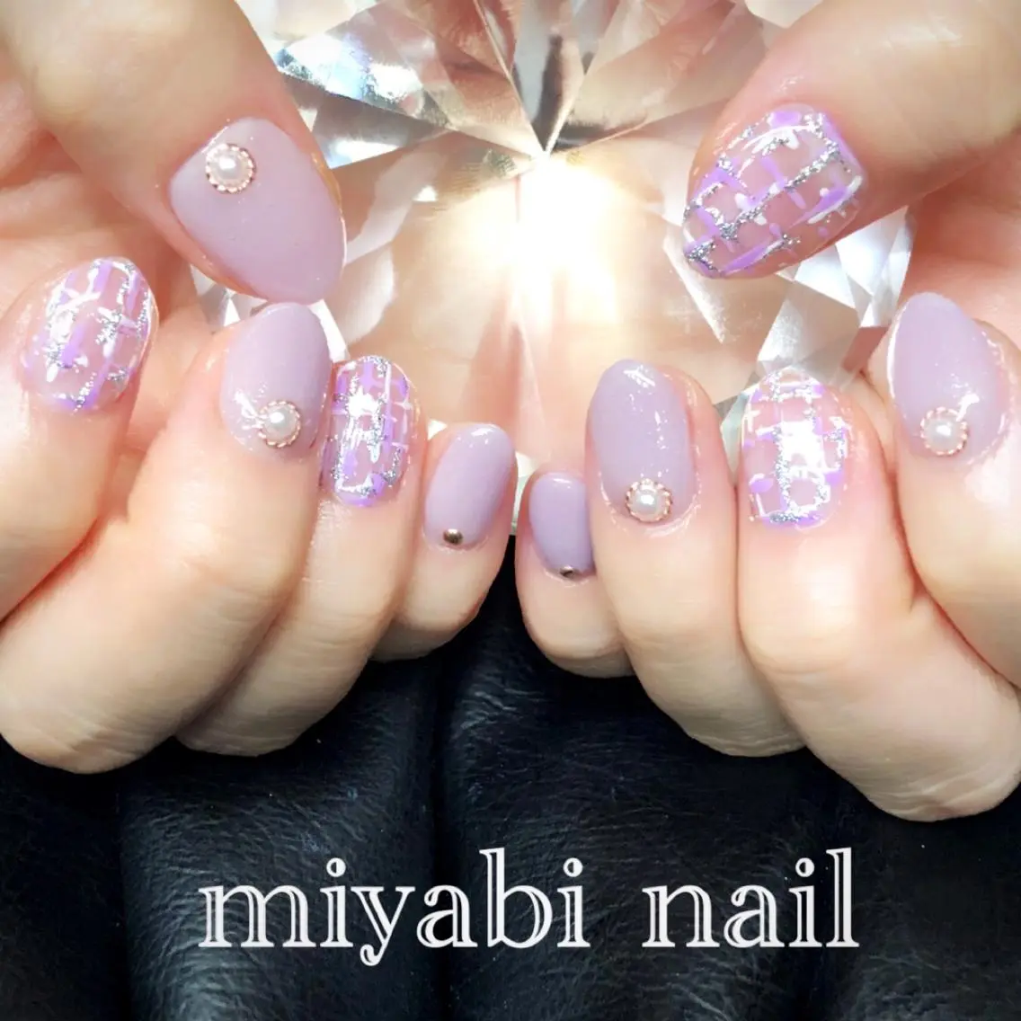ネイル アートネイル クリアネイル ラメ(グリッター) 持ち込み パープル ハンドネイル miyabi nail 桂川駅近くのネイルデザイン
