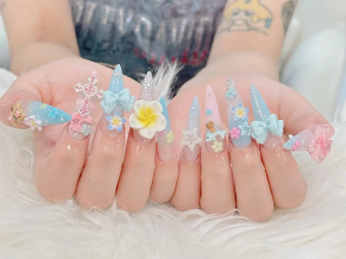 ネイル ジェルネイル 韓国ネイル ロングネイル 持ち込み パラジェル ハンドネイル Luci Nail Shinokuboのネイルデザイン