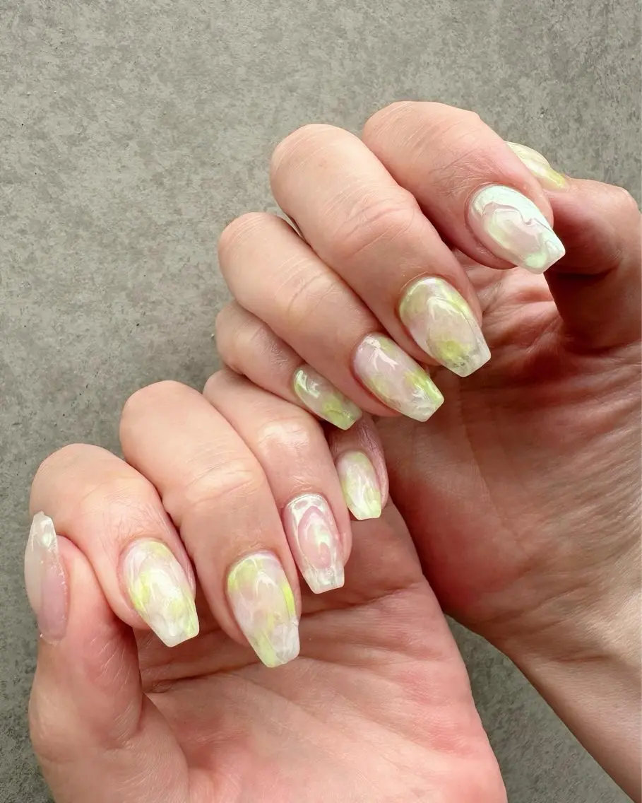 ネイル オーロラネイル クリアネイル 氷ネイル・うるうるネイル 韓国ネイル 大理石ネイル(マーブル) 🪞KAPE NAIL 🪞のネイルデザイン