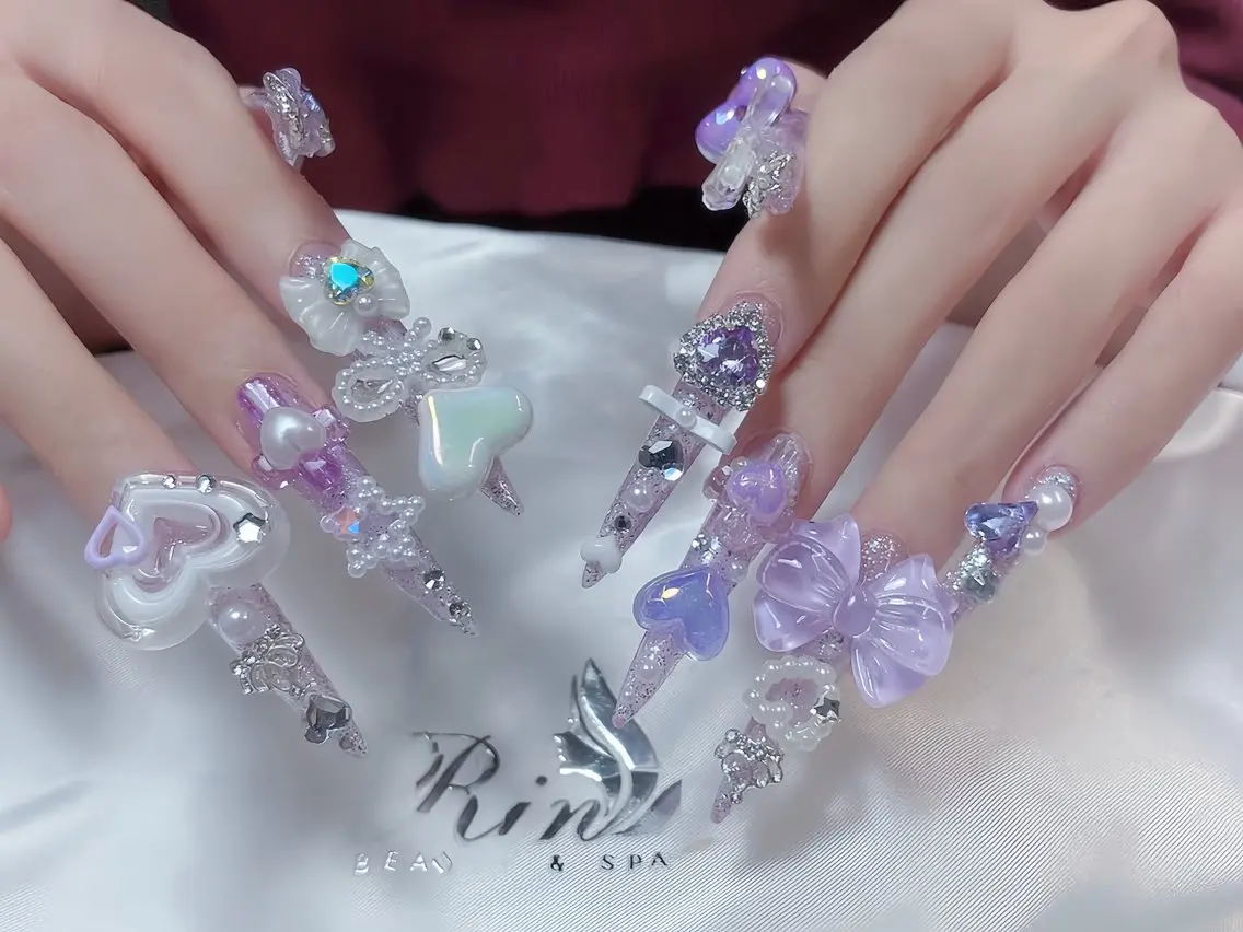 ネイル アートネイル 成人式 ロングネイル ニュアンスネイル スカルプネイル ハンドネイル Rin Nail 新大久保店のネイルデザイン