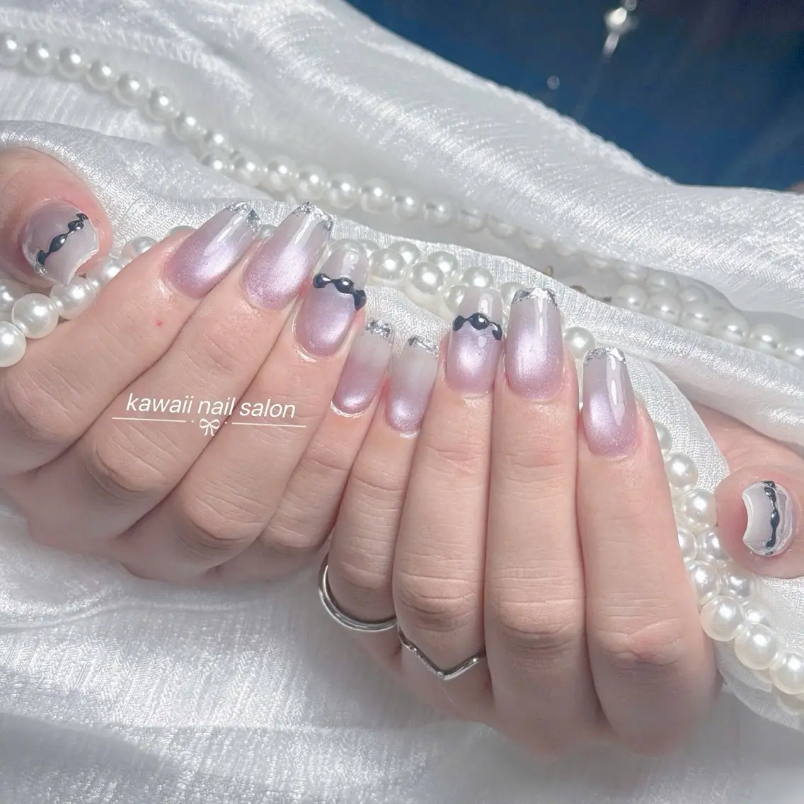ネイル チークネイル ドット フレンチネイル 韓国ネイル レース Kawaii _Nailのネイルデザイン
