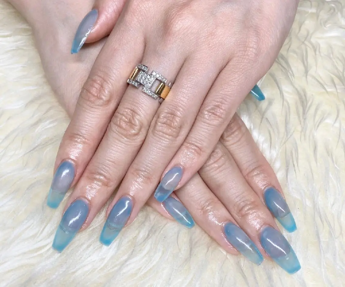 ネイル ブルー クリアネイル ハンドネイル Nail&eye Belire 新宿のネイルデザイン