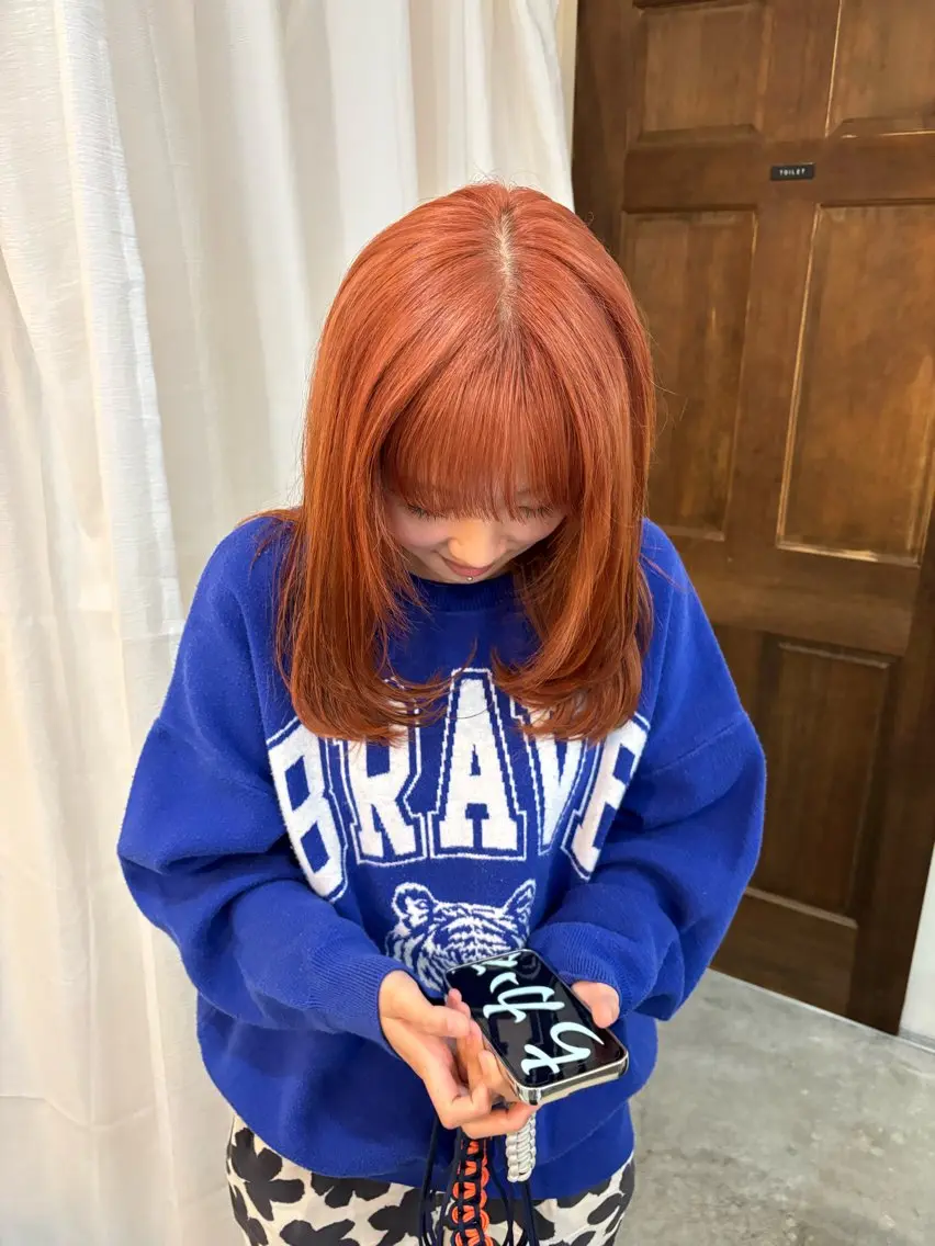 セミロング カラー ピンクカラー カット 縮毛矯正 ボブ/可愛いスタイル ⠀ゆらのヘアスタイル