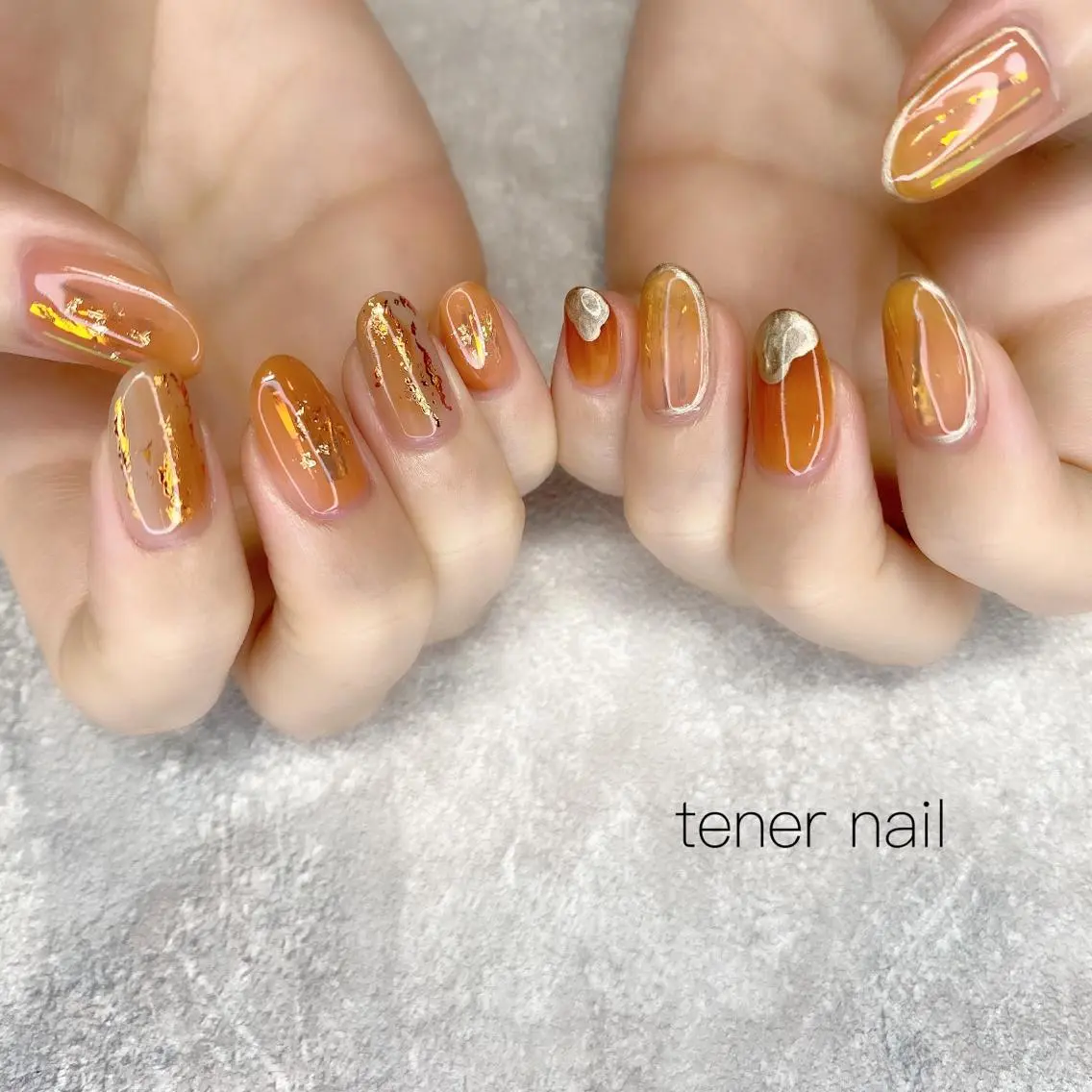 ネイル ブラウン オレンジ テネルネイル tener nailのネイルデザイン