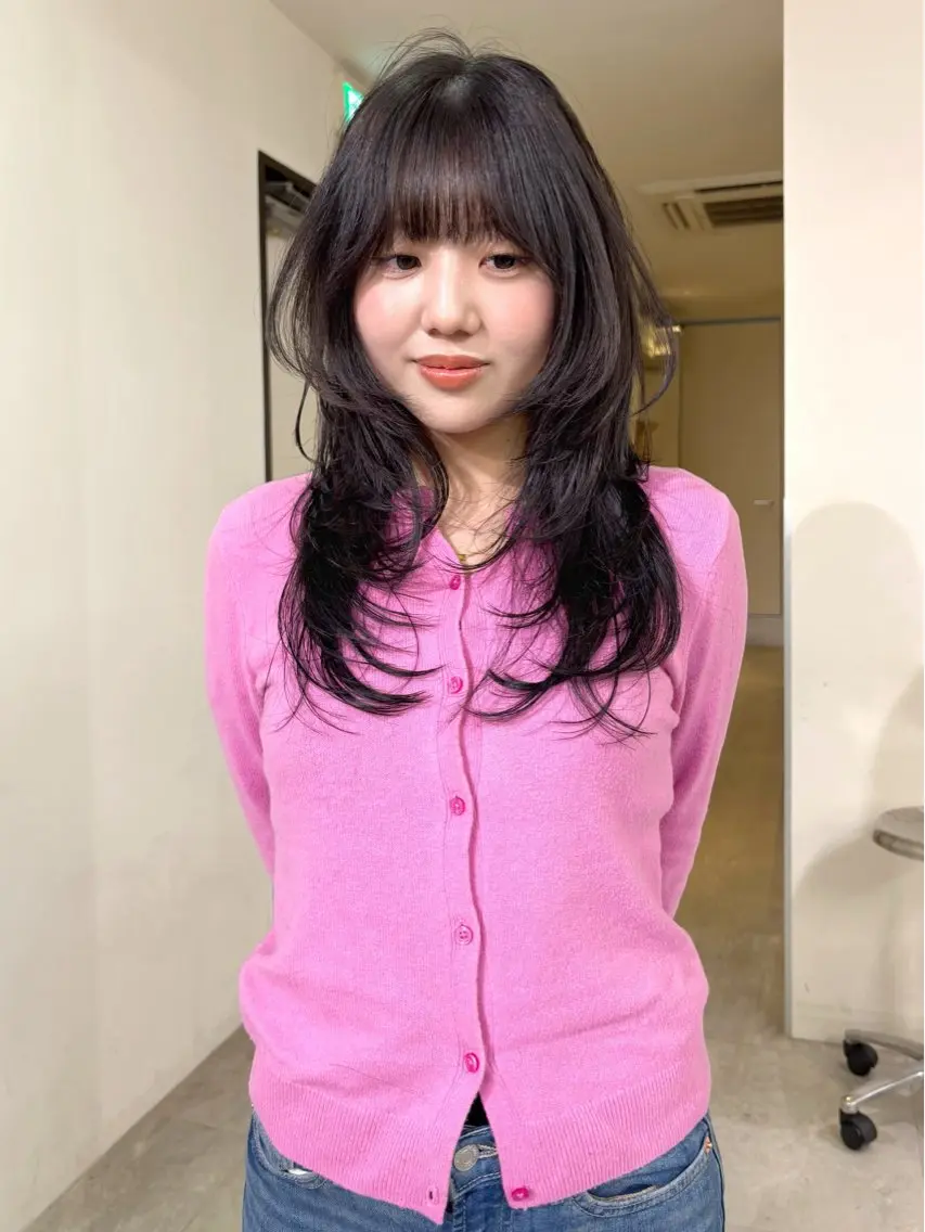 ロング カラー カット ヘアカラー mizuki/ピンク ベージュ.レイヤーのヘアスタイル