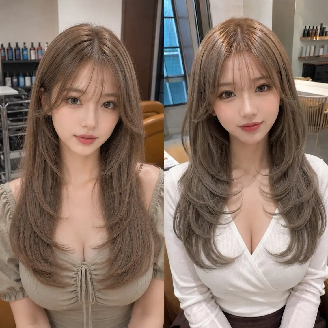 ミディアム カラー カット ヘアカラー トリートメント レイヤー/上品 色素カラー/山口のヘアスタイル