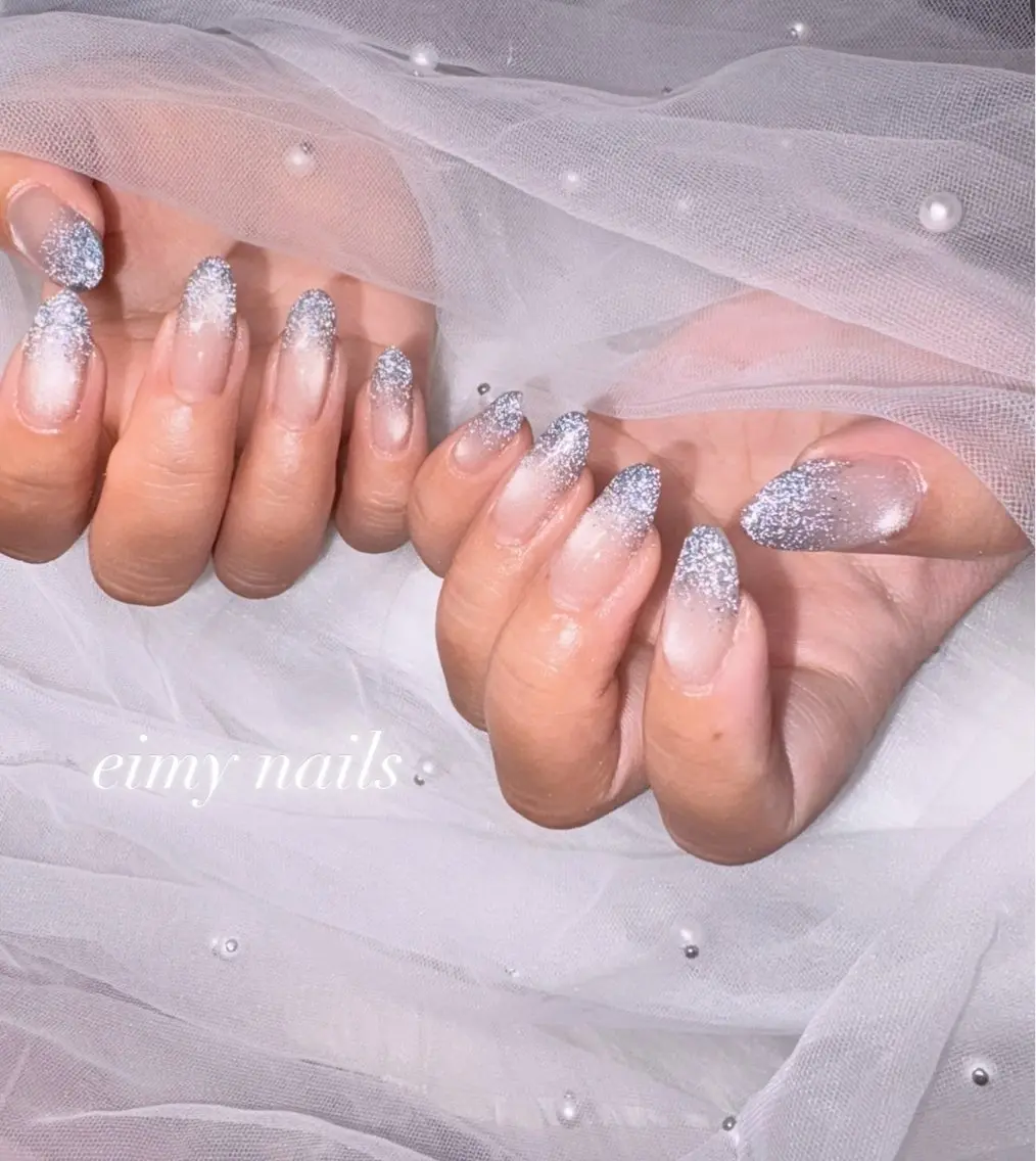 ネイル ブルー フラッシュネイル グラデーション ラメ(グリッター) ラメグラデーション ハンドネイル eimy nails♡のネイルデザイン