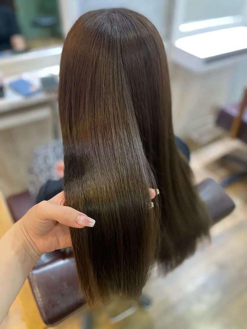 ロング カット 縮毛矯正 トリートメント 透明感カラー🪄 髪質改善♡田中みづきのヘアスタイル