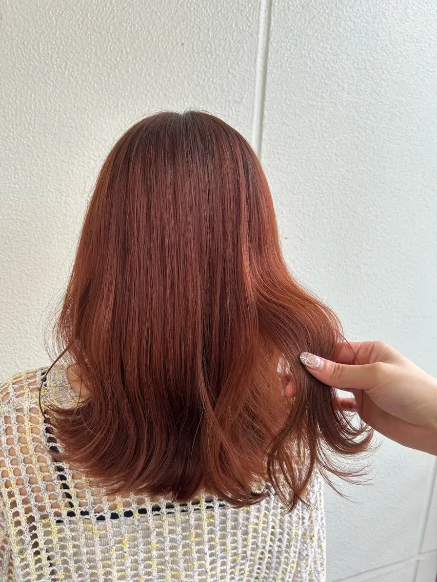 ミディアム カラー ヘアアレンジ ブラウンカラー オレンジ オレンジブラウン 《暖色/韓国hair 》🇰🇷桑原ユキネのヘアスタイル