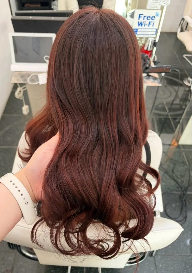 ロング カラー ブラウンカラー レッドカラー レッドブラウン ヘアカラー ガーリー×韓国🎀 ⟡.·天野結良⟡.·のヘアスタイル