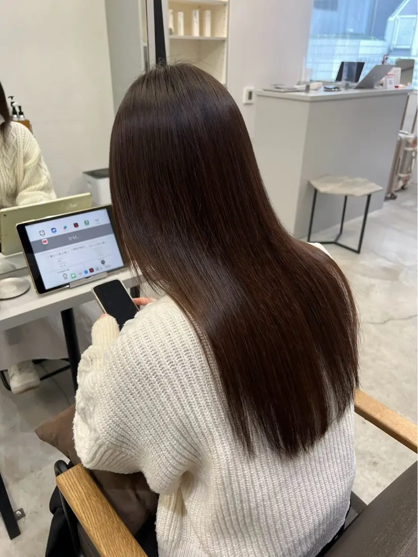 ロング パーマ 縮毛矯正 🍒モテ暖色カラー × うる艶✧ ゆなのヘアスタイル