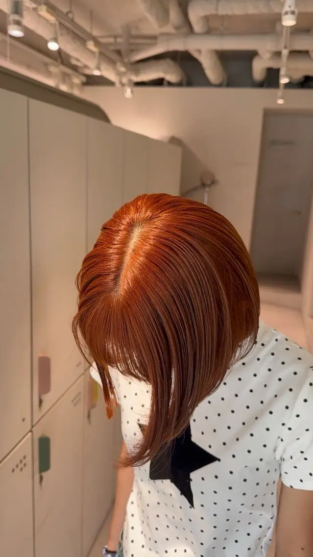 ショート カラー ブリーチ ダブルカラー ブリーチなしカラー オレンジ ヘアカラー トリートメント 暖色カラー/艶髪/ 韓国/ひなのヘアスタイル