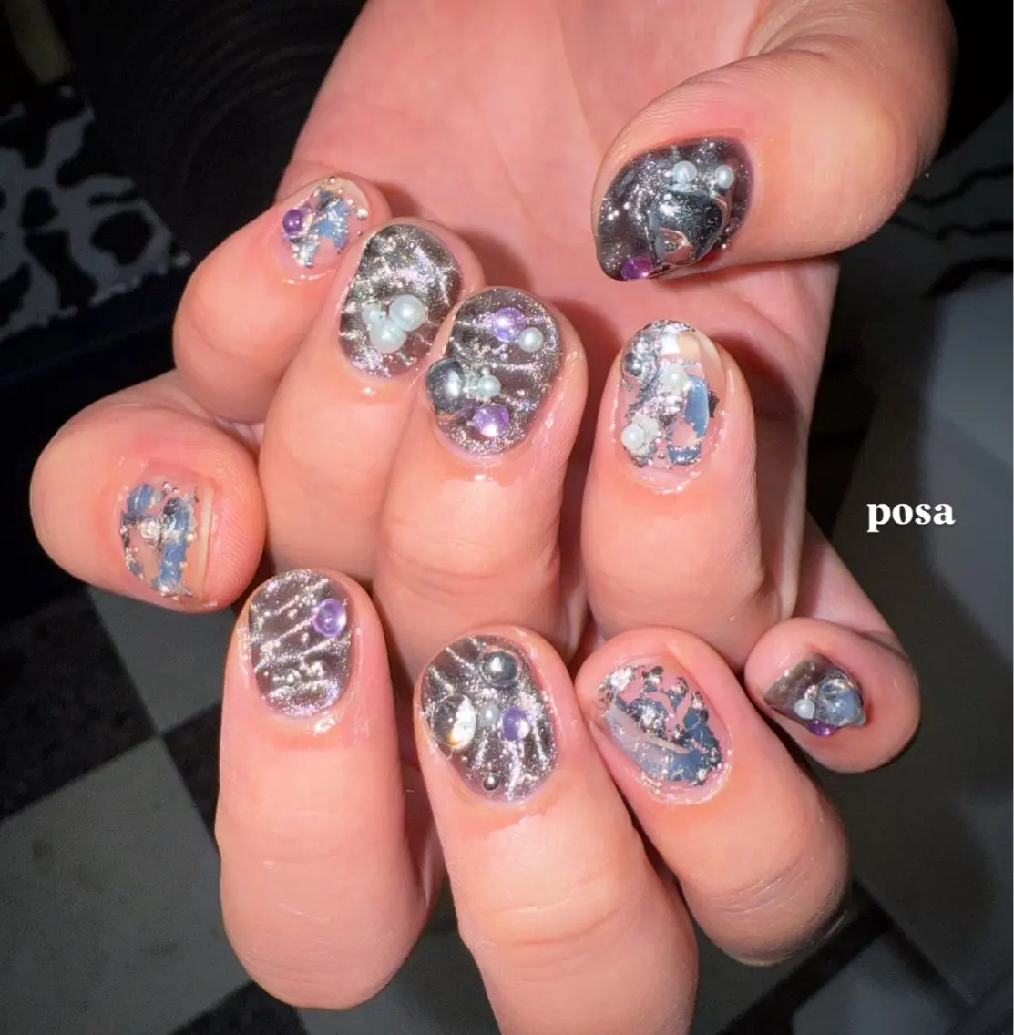 ネイル マグネットネイル シルバー シンプルネイル ハンドネイル posa nail モエミのネイルデザイン