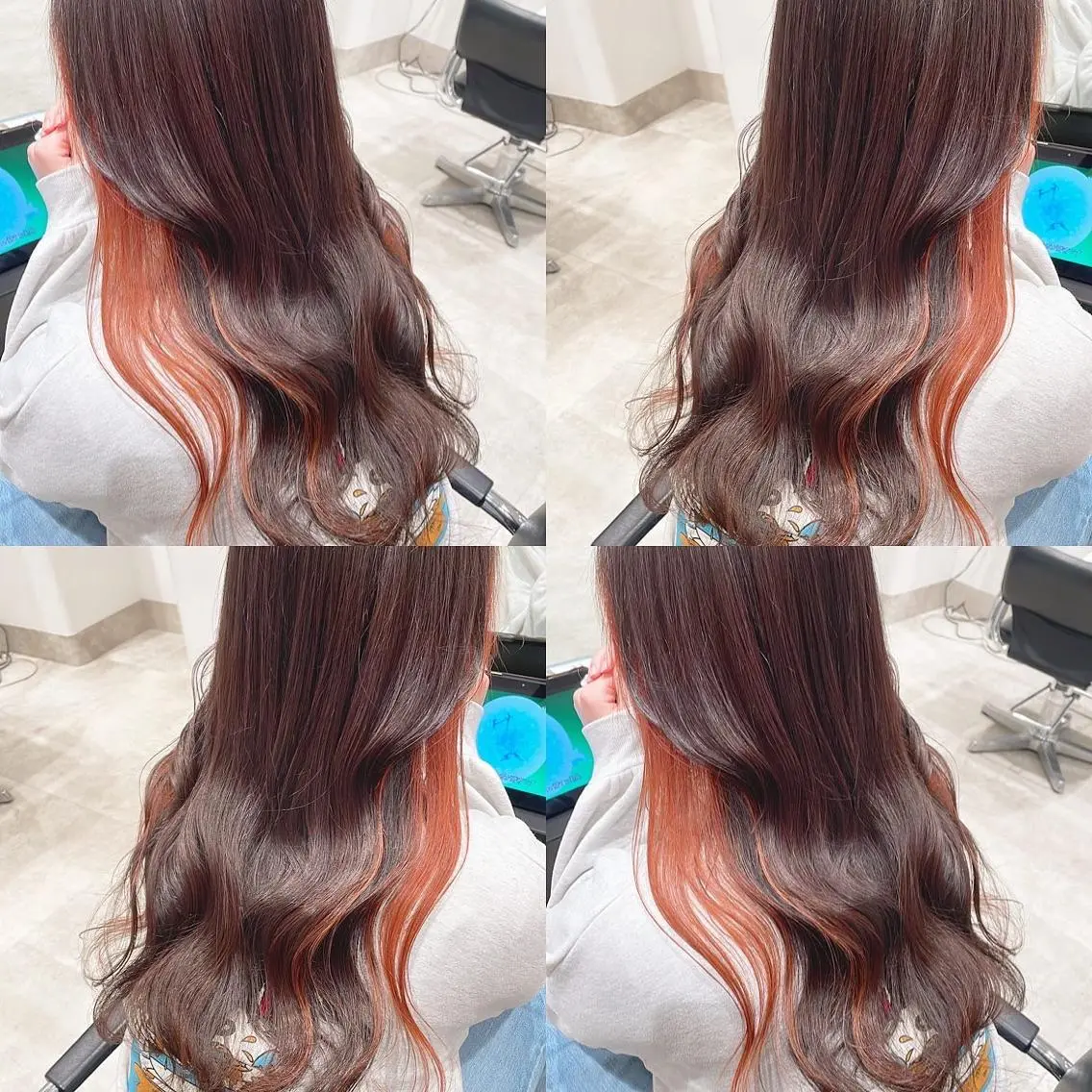 カラー ブリーチ イヤリングカラー オレンジ ヘアカラー トリートメント 渋谷:インナーカラー ／🍒エリカ🍒のヘアスタイル