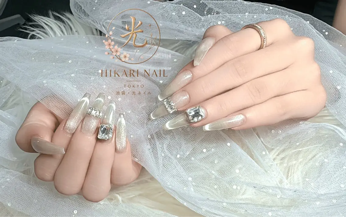 ネイル チークネイル 長さ出し フレンチネイル ガーリー ハート ハンドネイル HikariNail Ikebukuroのネイルデザイン