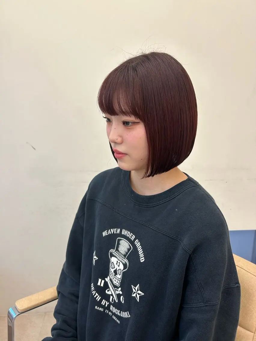 ショート 切りっぱなしボブ ボブ 当日予約◎ボブ/ 縮毛矯正/まこのヘアスタイル