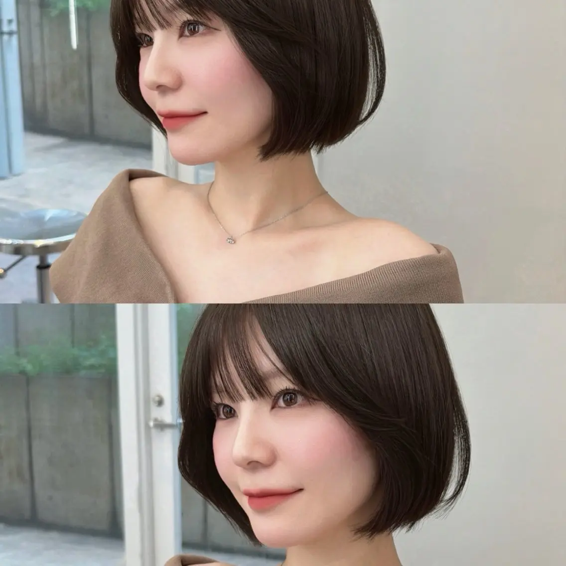 ショート カラー ブラウンカラー オリーブブラウン ボブ レイヤーカット 似合わせカット カット ヘアカラー トリートメント 山﨑 優衣のヘアスタイル