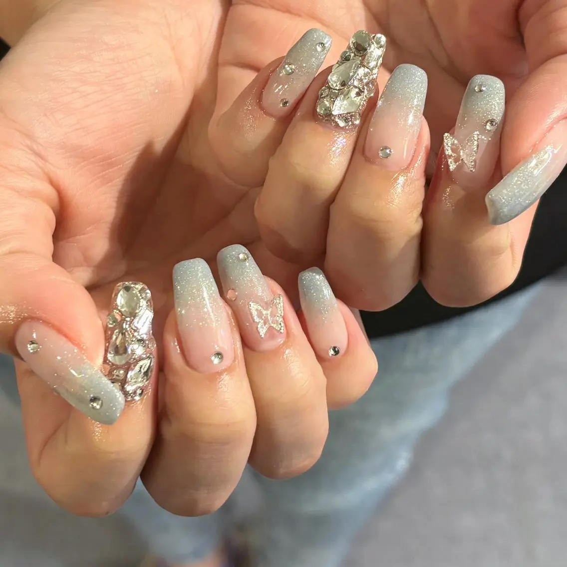ネイル ブルー ラメ(グリッター) ラメグラデーション HONOKA mare【深江橋店】のネイルデザイン