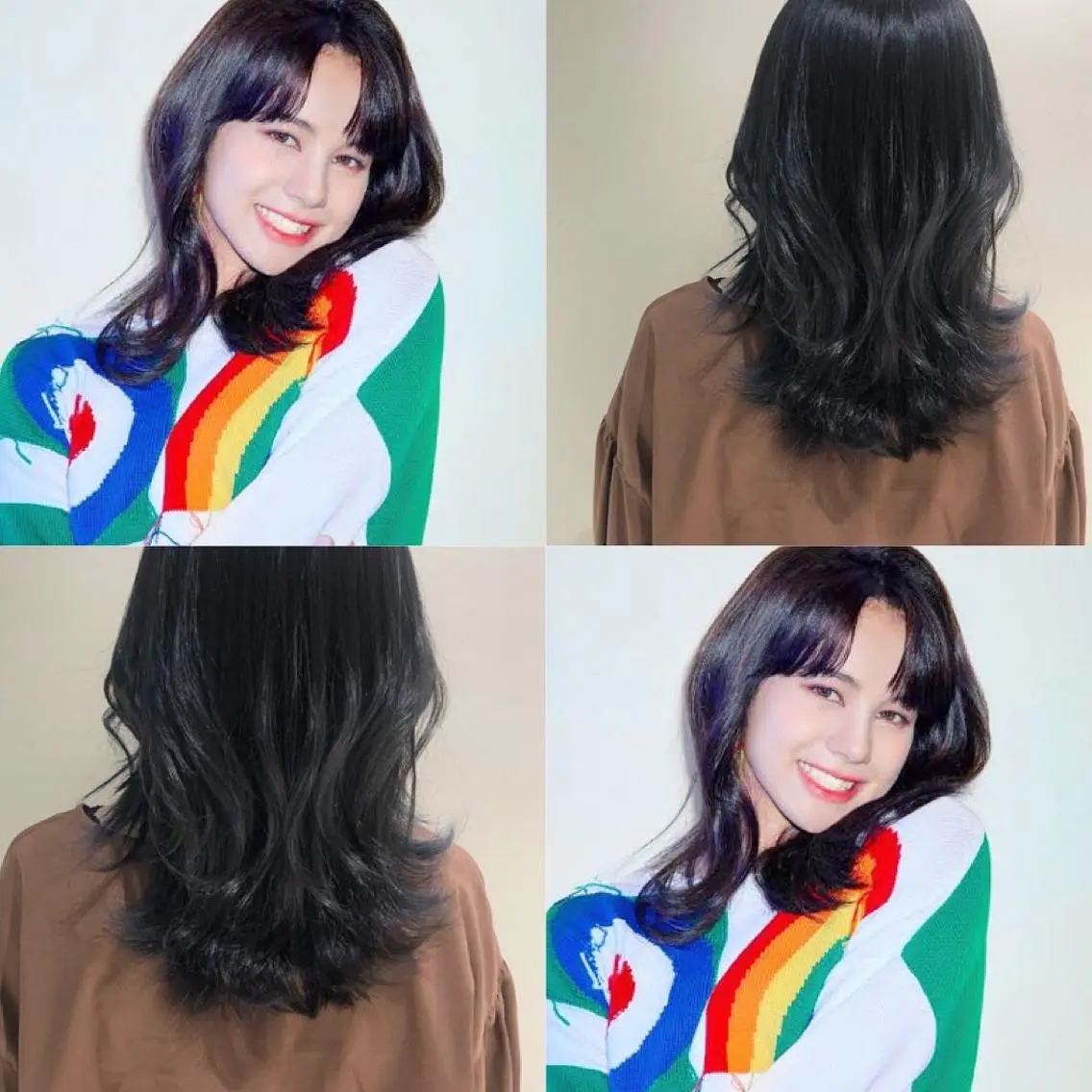 セミロング カラー パーマ ヘアアレンジ 黒髪 ブルーカラー ブルーブラック 【似合うが見つかる】 Hanaのヘアスタイル