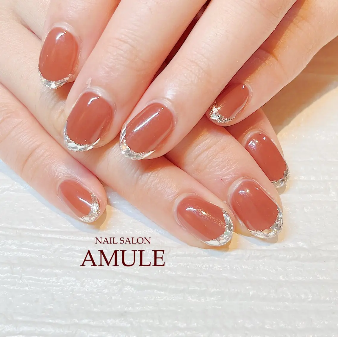 ネイル フレンチネイル ジェルネイル ガラスフレンチ ワンカラーネイル ハンドネイル NAILSALON AMULEのネイルデザイン