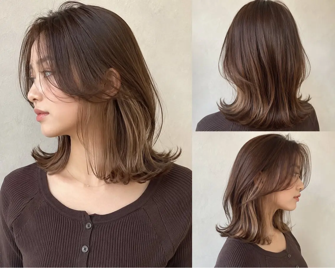 セミロング カラー ヘアカラー トリートメント ヘッドスパ ヘアセット 💠透明感グレージュ /韓国風レイヤー💠のヘアスタイル
