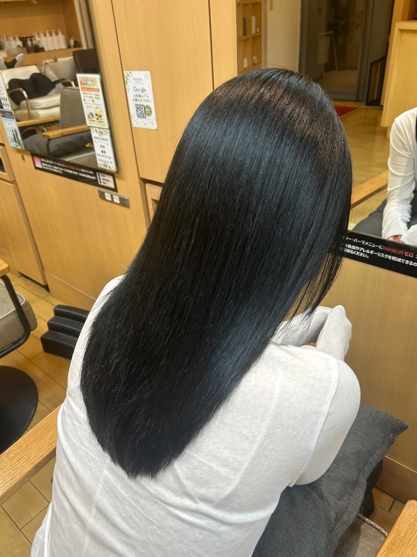 ロング カラー 黒髪 ブルーカラー 透明感カラー ヘアカラー ムラカミスグル カラーモデル様募集のヘアスタイル