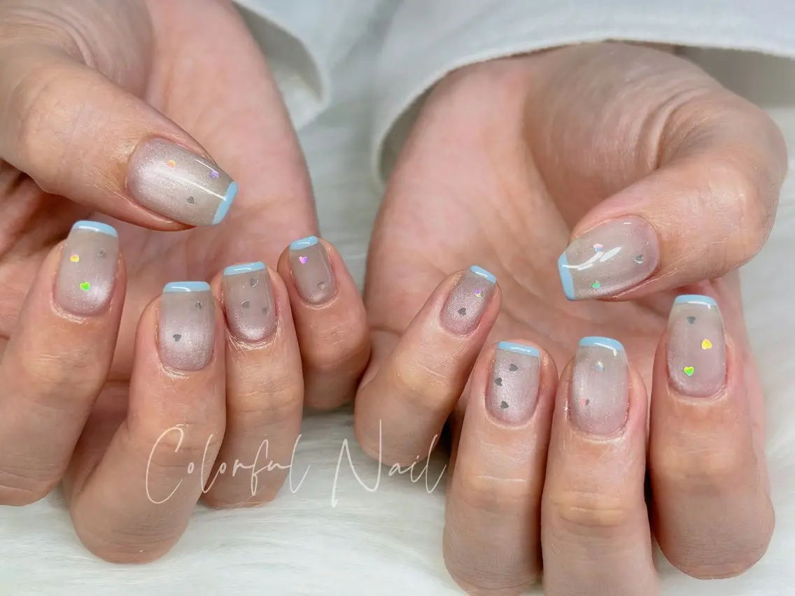 ネイル フラッシュネイル フットネイル フレンチネイル ジェルネイル ガラスフレンチ 🎀Colorful 💅Nailのネイルデザイン