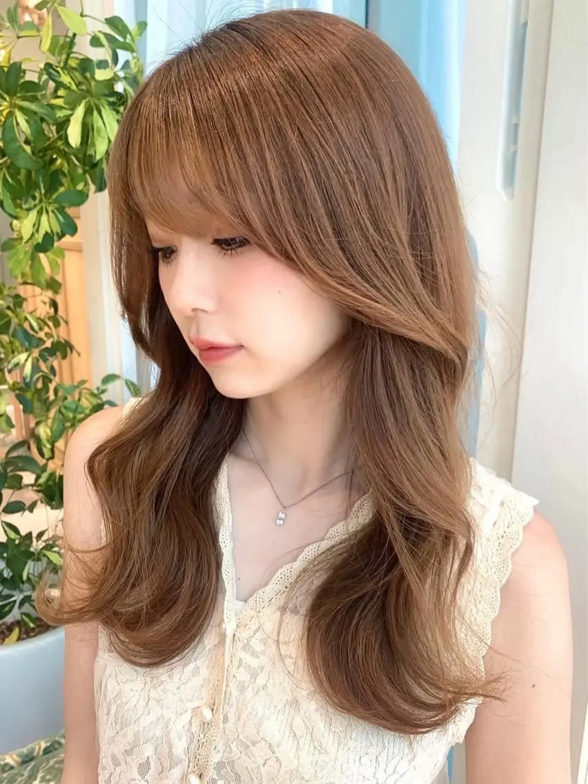 セミロング カラー カット ヘアカラー トリートメント 興津/韓国レイヤー ダブルカラー美髪縮毛のヘアスタイル