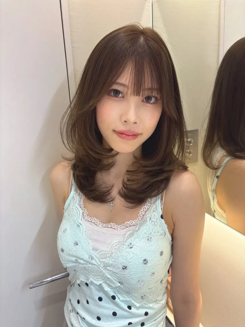 ミディアム カット ヘアカラー トリートメント 顔周り🇰🇷韓国 レイヤー/モエのヘアスタイル